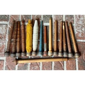 Lot 15 Vtg Wood Spools Bobbins Textile Mill Thread Industrial Farmhouse Wooden